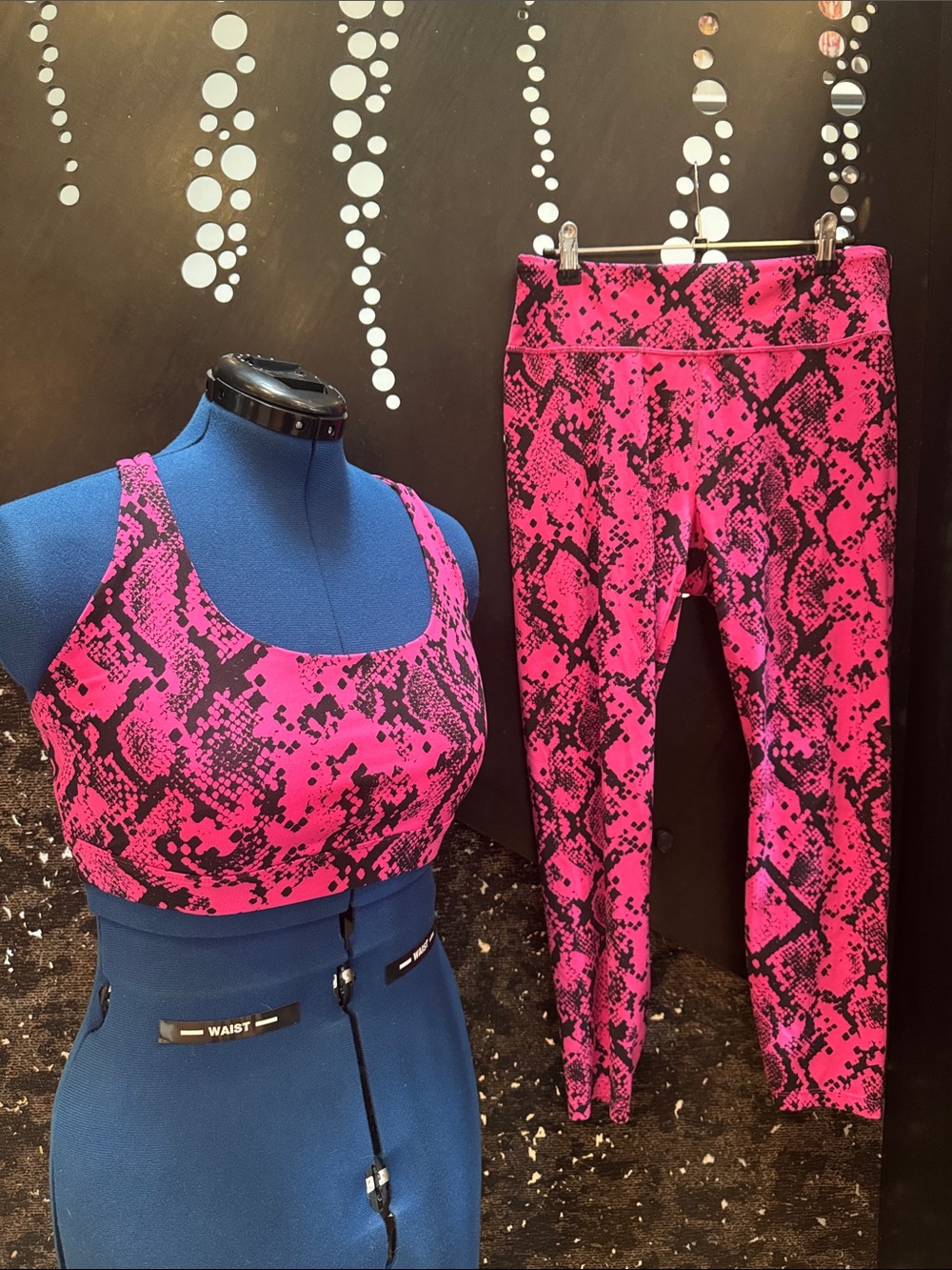 JoyLab Hot Pink & Black Snake-Print Track Leggings with Matching Sports Bra